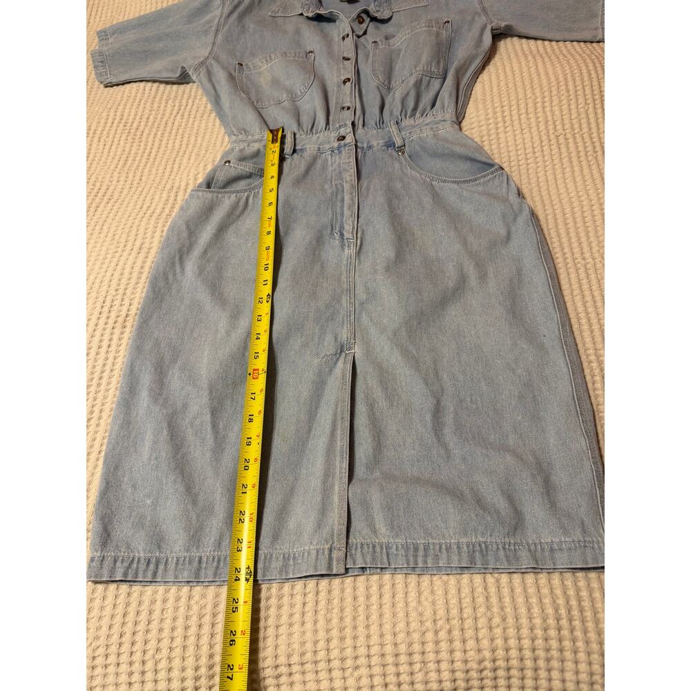VTG AMI 90s Western Wear Med Wash Denim Short Sleeve Mini Dress Cotton Size 10 - Picture 12 of 15